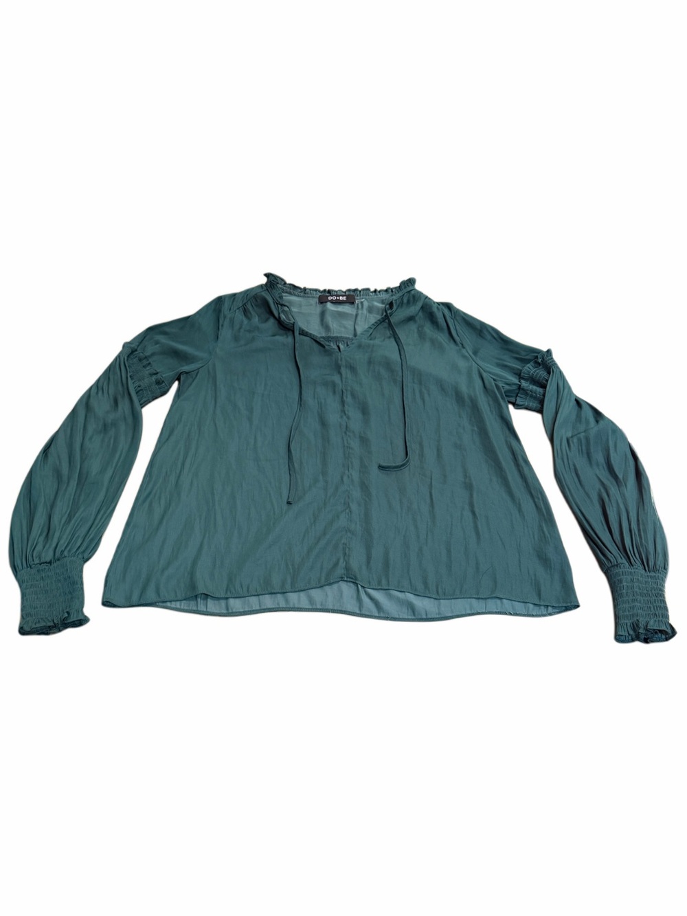 DO+BE Teal Tie-Neck Peasant Blouse